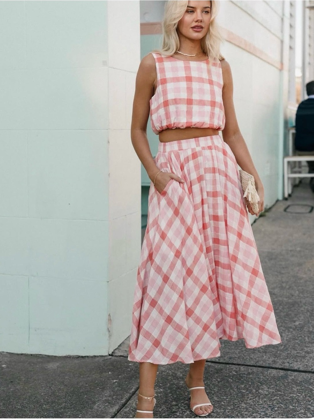 By Together Pink Gingham Midi Skirt - A-Line Pocket Design